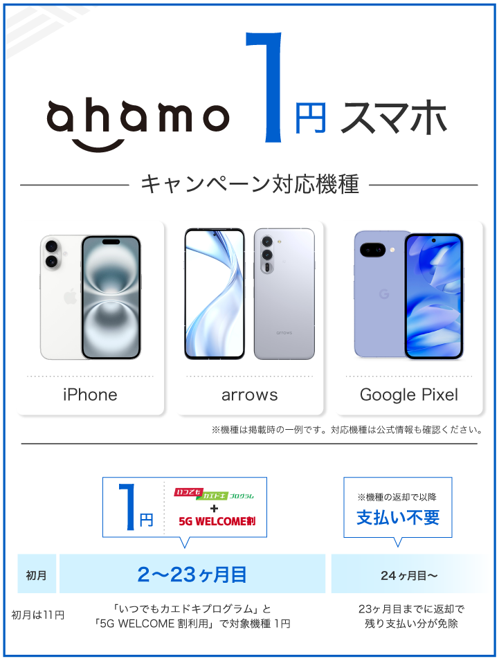 ahamo1円スマホ キャンペーン対応機種
