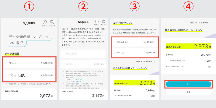 料金プラン・オプションを選択する