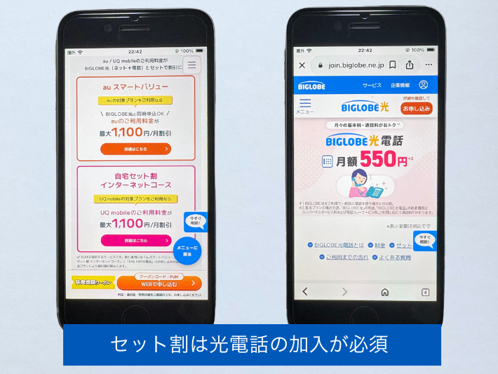 セット割適用には光電話の加入が必要
