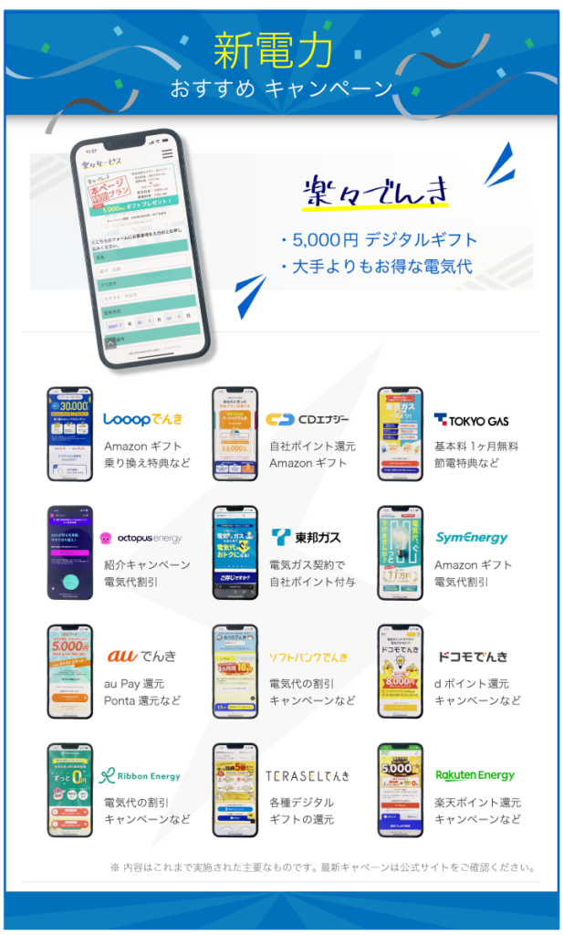 新電力 おすすめキャンペーン