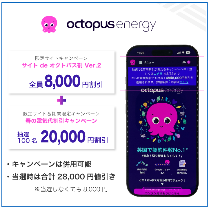 オクトパスエナジー 春の電気代割引キャンペーン