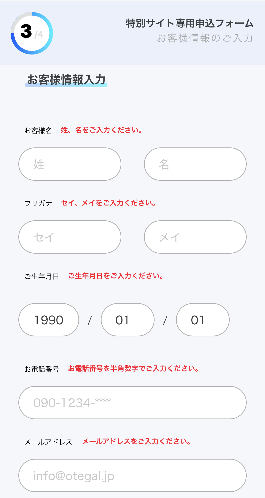 必要項目を入力