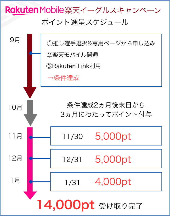 ポイントは条件達成の翌々月末から3ヵ月に分けて届く
