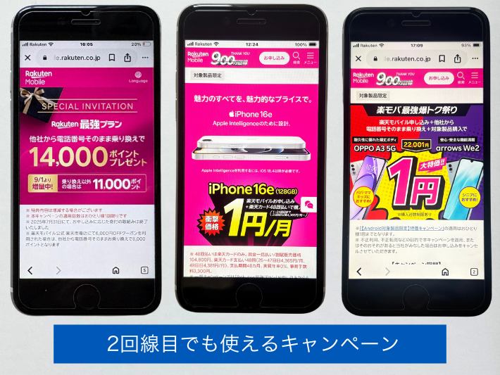 楽天モバイルで2回線目でも使えるキャンペーン