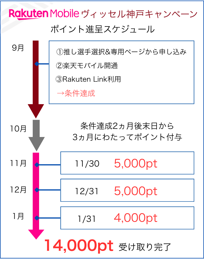 ポイントは条件達成の翌々月末から3ヵ月に分けて届く