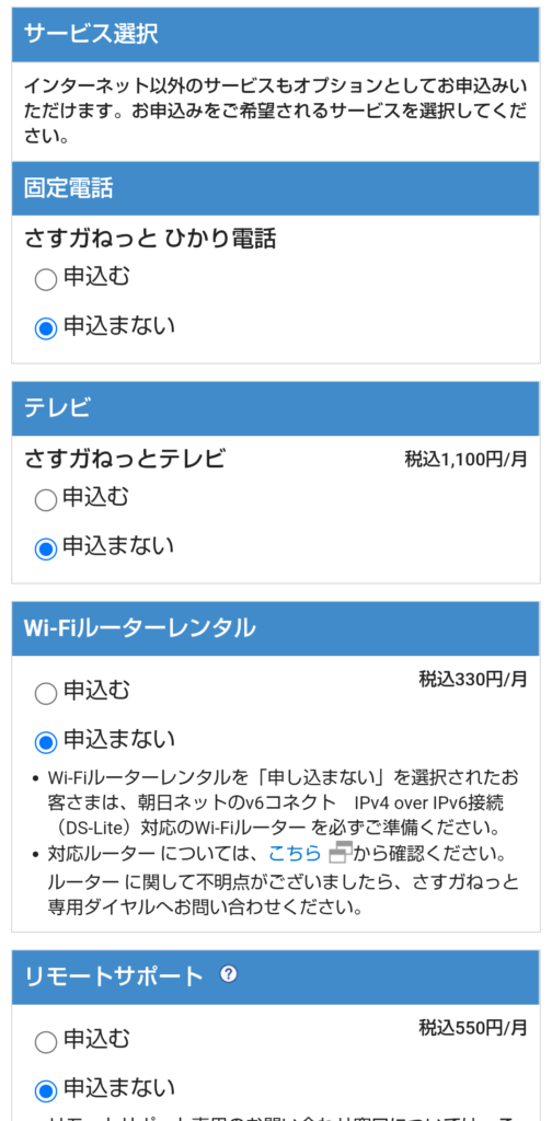 オプション選択