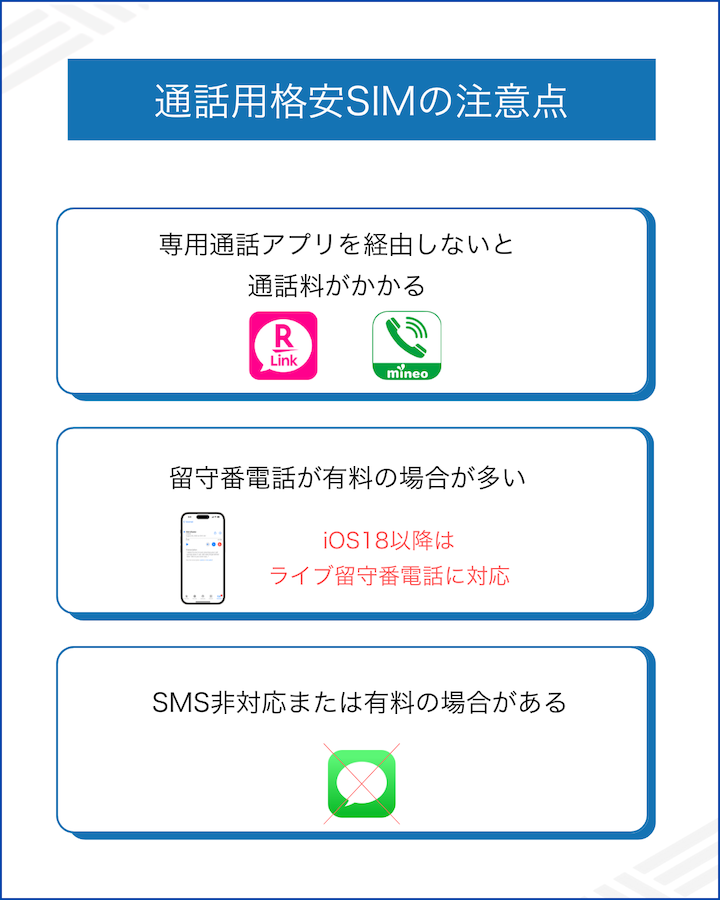通話のみ格安SIMの注意点・デメリット